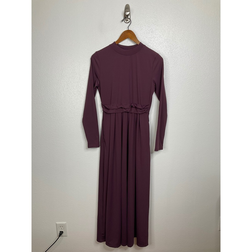 Halara Womens Plum Purple Mock Neck Long Sleeve Ruffle Waist‎ Maxi Dress Size M